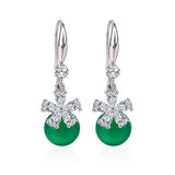 Green Jade Chalcedony Round Drop Earrings 925 Silver Carved Charm Jadeite