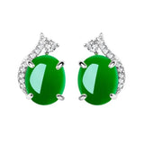 Green Jade Chalcedony Round Earrings 925 Silver
