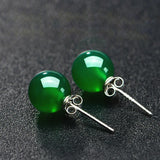 Green Jade Chalcedony Round Earrings 925 Silver Charm Jewelry Amulet