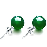 Green Jade Chalcedony Round Earrings 925 Silver Charm Jewelry Amulet