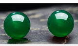 Green Jade Chalcedony Round Earrings 925 Silver Charm Jewelry Amulet