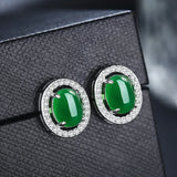 Green Jade Chalcedony Round Earrings 925 Silver Charm Jewelry