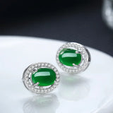 Green Jade Chalcedony Round Earrings 925 Silver Charm Jewelry