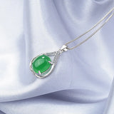 Green Jade Chalcedony Round Pendant 925 Silver Necklace Chinese Carved Charm