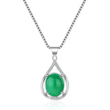 Green Jade Chalcedony Round Pendant 925 Silver Necklace Chinese Carved Charm