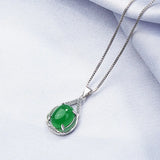 Green Jade Chalcedony Round Pendant 925 Silver Necklace Chinese Carved Charm
