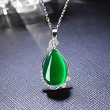Green Jade Chalcedony Agate Pendant 925 Silver Necklace Chinese Charm Jewelry