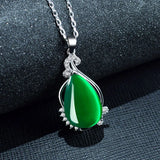 Green Jade Chalcedony Agate Pendant 925 Silver Necklace Chinese Charm Jewelry