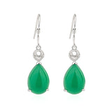 Green Jade Chalcedony Water Drop Earrings 925 Silver Carved Charm Jadeite Jewelr