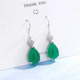 Green Jade Chalcedony Water Drop Earrings 925 Silver Carved Charm Jadeite Jewelr