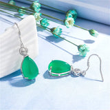 Green Jade Chalcedony Water Drop Earrings 925 Silver Carved Charm Jadeite Jewelr