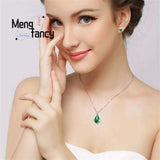 Green Jade Chalcedony Water Drop Pendant 925 Silver Necklace Charms Jewelry