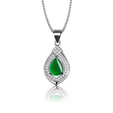 Green Jade Chalcedony Water Drop Pendant Agate 925 Silver Necklace