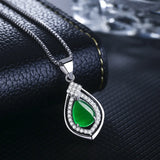 Green Jade Chalcedony Water Drop Pendant Agate 925 Silver Necklace