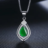 Green Jade Chalcedony Water Drop Pendant Agate 925 Silver Necklace