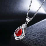 Green Jade Chalcedony Water Drop Pendant Agate 925 Silver Necklace