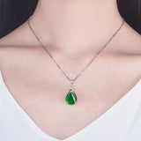 Green Jade Chalcedony Water Droplet Pendant 925 Silver Necklace Charm