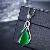 Green Jade Chalcedony Water Droplet Pendant 925 Silver Necklace Charm