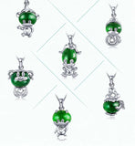Green Jade Zodiac Pendant 925 Silver Necklace Chinese Carved Charm Jewelry