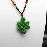 Green Jade Chinese Knot Pendant Necklace Double-sided Hollow Carved Charm