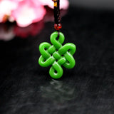 Green Jade Chinese Knot Pendant Necklace Double-sided Hollow Carved Charm