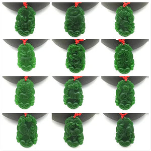 Green Jade Chinese Zodiac Pendant Necklace Hand-Carved Lucky Amulet