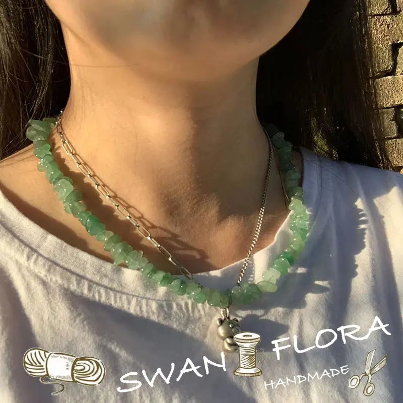 Green Jade Choker Necklace Women High Jewelry Irregular Design