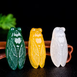 Green Jade Cicada Pendant Necklace Chalcedony Chinese Carved Charm Jewelry