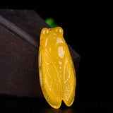 Green Jade Cicada Pendant Necklace Chalcedony Chinese Carved Charm Jewelry