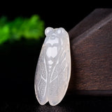 Green Jade Cicada Pendant Necklace Chalcedony Chinese Carved Charm Jewelry