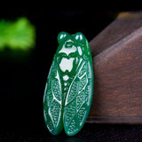 Green Jade Cicada Pendant Necklace Chalcedony Chinese Carved Charm Jewelry