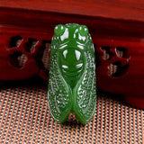 Green Jade Cicada Pendant Necklace Hand-Carved Charm Jewelry