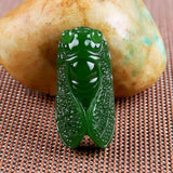 Green Jade Cicada Pendant Necklace Hand-Carved Charm Jewelry