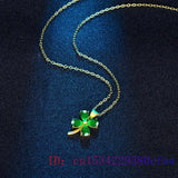 Green Jade Clover Pendant Necklace 925 Silver Chalcedony