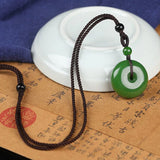 Green Jade Donut Pendant Necklace Rope Chain Healing Jewelry