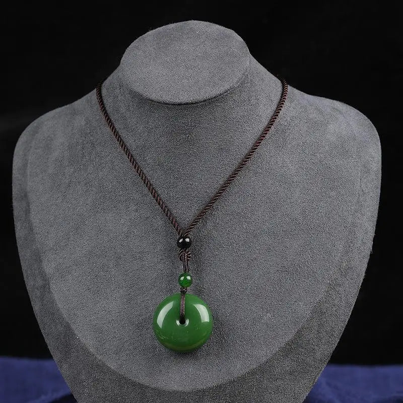 Green Jade Donut Pendant Necklace Rope Chain Healing Jewelry