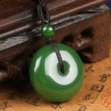 Green Jade Donut Pendant Necklace Rope Chain Healing Jewelry