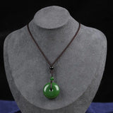 Green Jade Donut Pendant Necklace Rope Chain Healing Jewelry