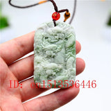 Natural Green Jade Double Sided Carving Dragon Pendant Necklace