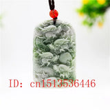 Natural Green Jade Double Sided Carving Dragon Pendant Necklace