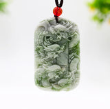 Natural Green Jade Double Sided Carving Dragon Pendant Necklace