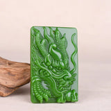 Green Jade Dragon Head Pendant Necklace Chinese Hand-Carved Charm Jewelry