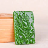 Green Jade Dragon Head Pendant Necklace Chinese Hand-Carved Charm Jewelry