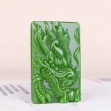 Green Jade Dragon Head Pendant Necklace Chinese Hand-Carved Charm Jewelry