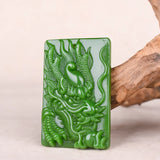Green Jade Dragon Head Pendant Necklace Chinese Hand-Carved Charm Jewelry