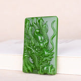 Green Jade Dragon Head Pendant Necklace Chinese Hand-Carved Charm Jewelry