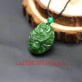 Green Jade Dragon Head Pendant Necklace Chinese Carved Charm Jewelry