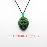 Green Jade Dragon Head Pendant Necklace Chinese Carved Charm Jewelry