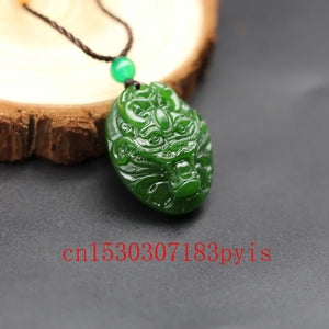 Green Jade Dragon Head Pendant Necklace Chinese Carved Charm Jewelry