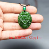 Green Jade Dragon Head Pendant Necklace Chinese Carved Charm Jewelry